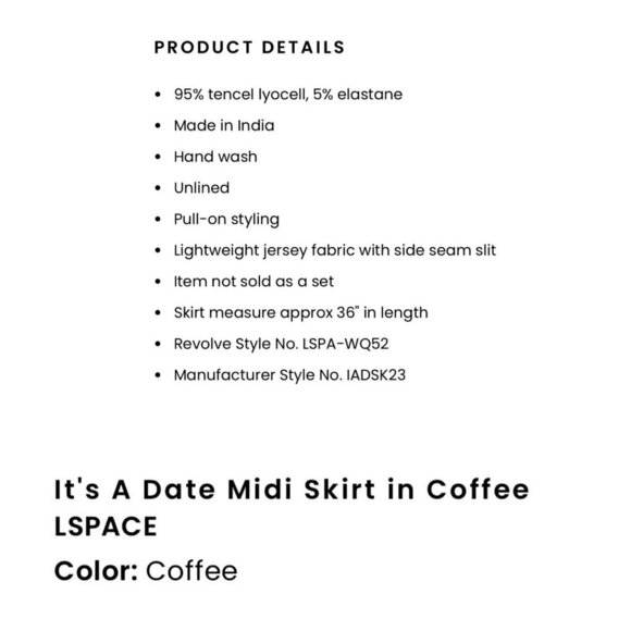 L* Space Revolve Size L Skirt “It's A Date” Brown Midi Side Slit Stretchy NWT - Picture 5 of 14